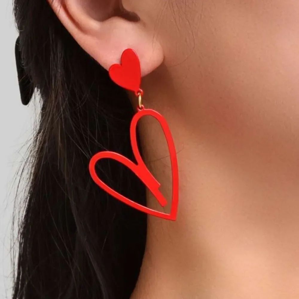 3for$20 2pcs Red Hollow Out Heart Pendant Earrings With Personalized Design